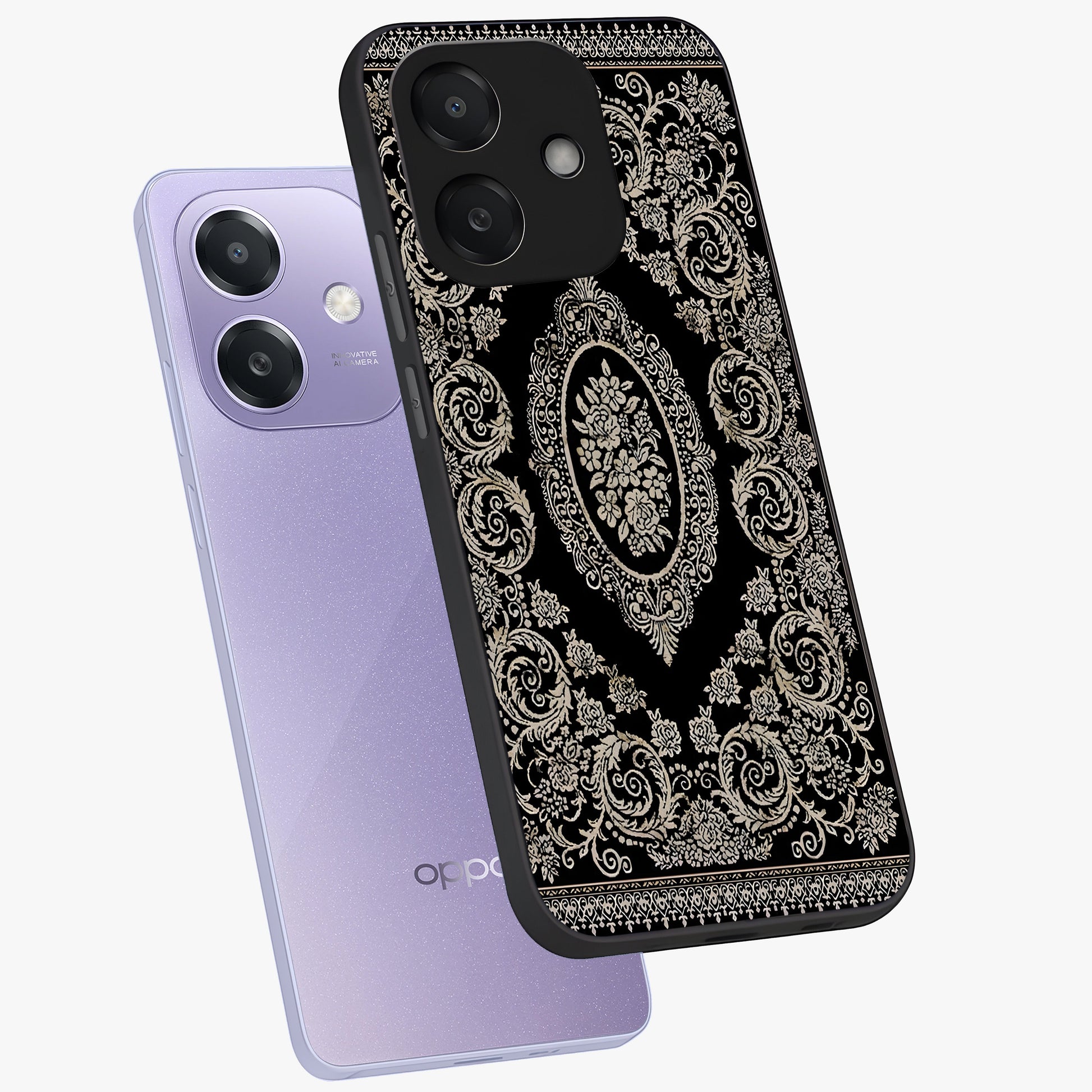 Noir Bloom Elegance Glass Case displayed in angled mockup highlighting refined flower design with stylish noir aesthetic.