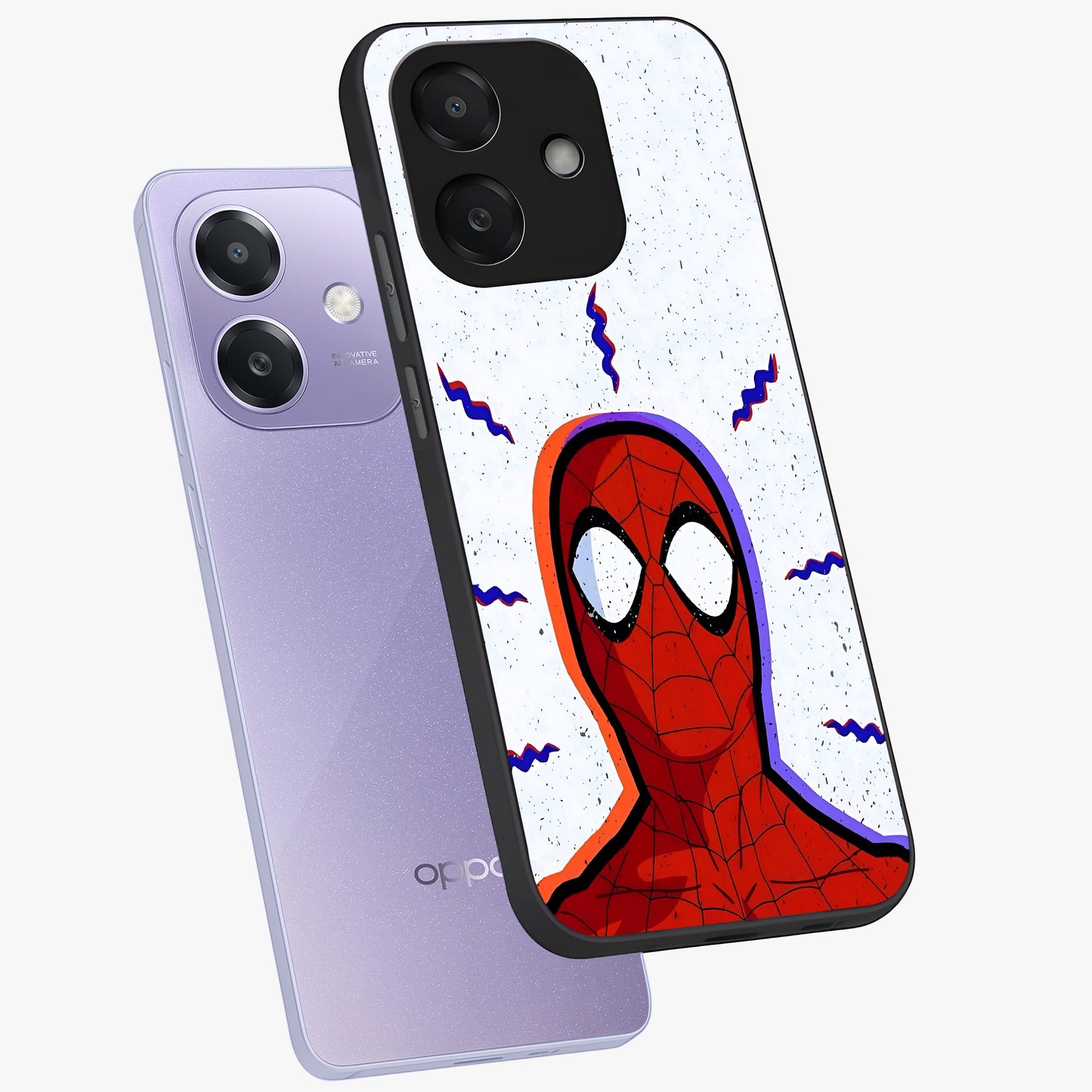 Omg Spiderman Glass Case displayed in angled mockup highlighting dynamic hero illustration with action comic aesthetic.