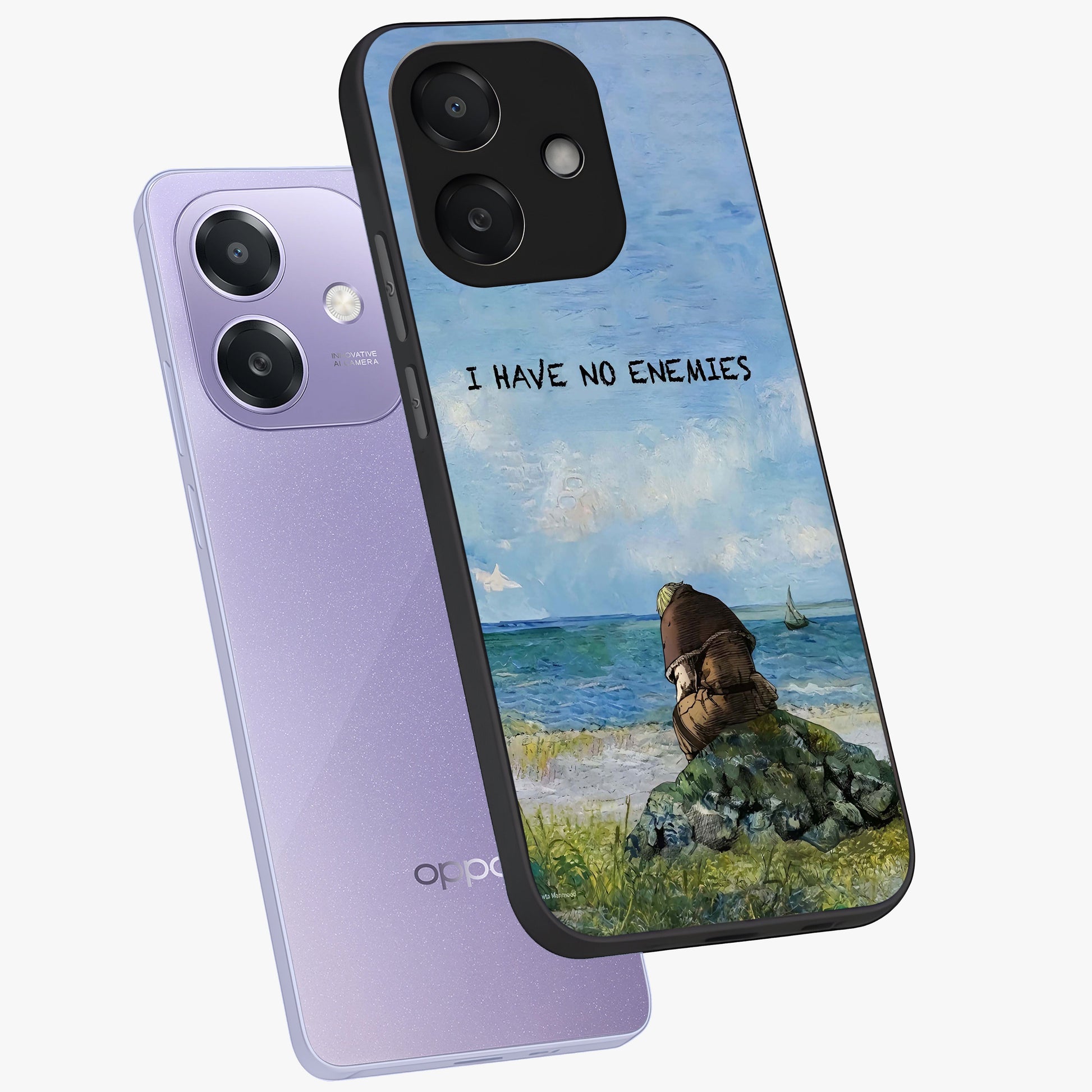 Peace Beyond War Glass Case displayed in angled mockup highlighting meaningful message design with artistic aesthetic style.