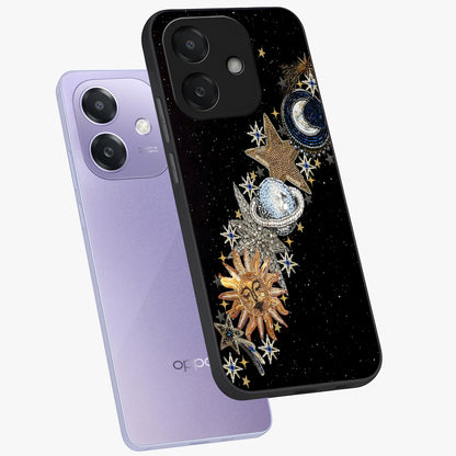 Pearls Universe Object Glass Case displayed in angled mockup highlighting celestial pearl design with dreamy aesthetic.