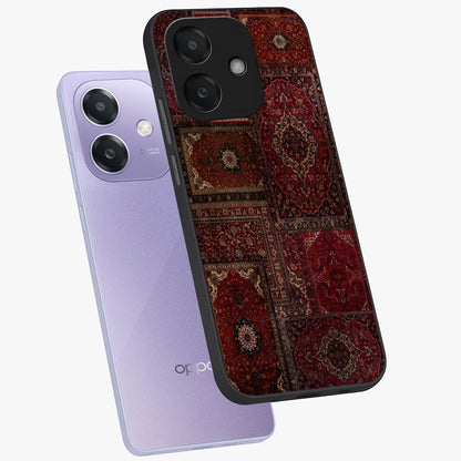 Persian Velvet Tale Glass Case displayed in angled mockup highlighting ornate textile inspired design with royal aesthetic.