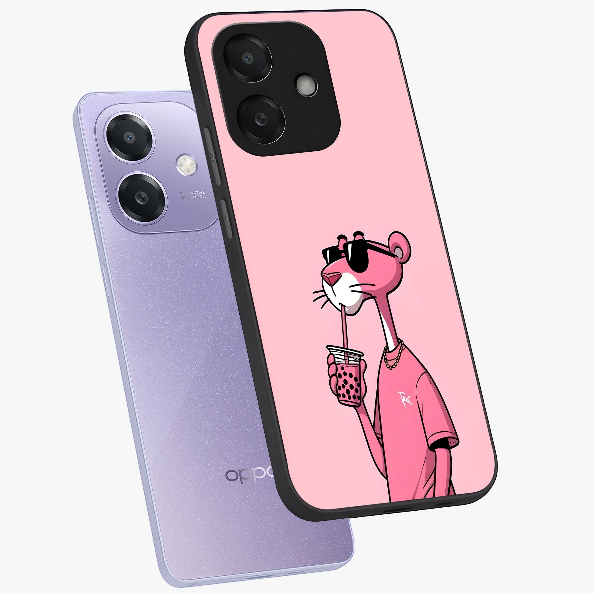 Pink Panther Glass Case displayed in angled mockup highlighting playful cartoon character design with vibrant pink aesthetic.