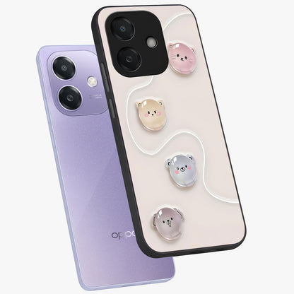 Puffy Face Parade Glass Case displayed in angled mockup highlighting playful cartoon face design with fun aesthetic.