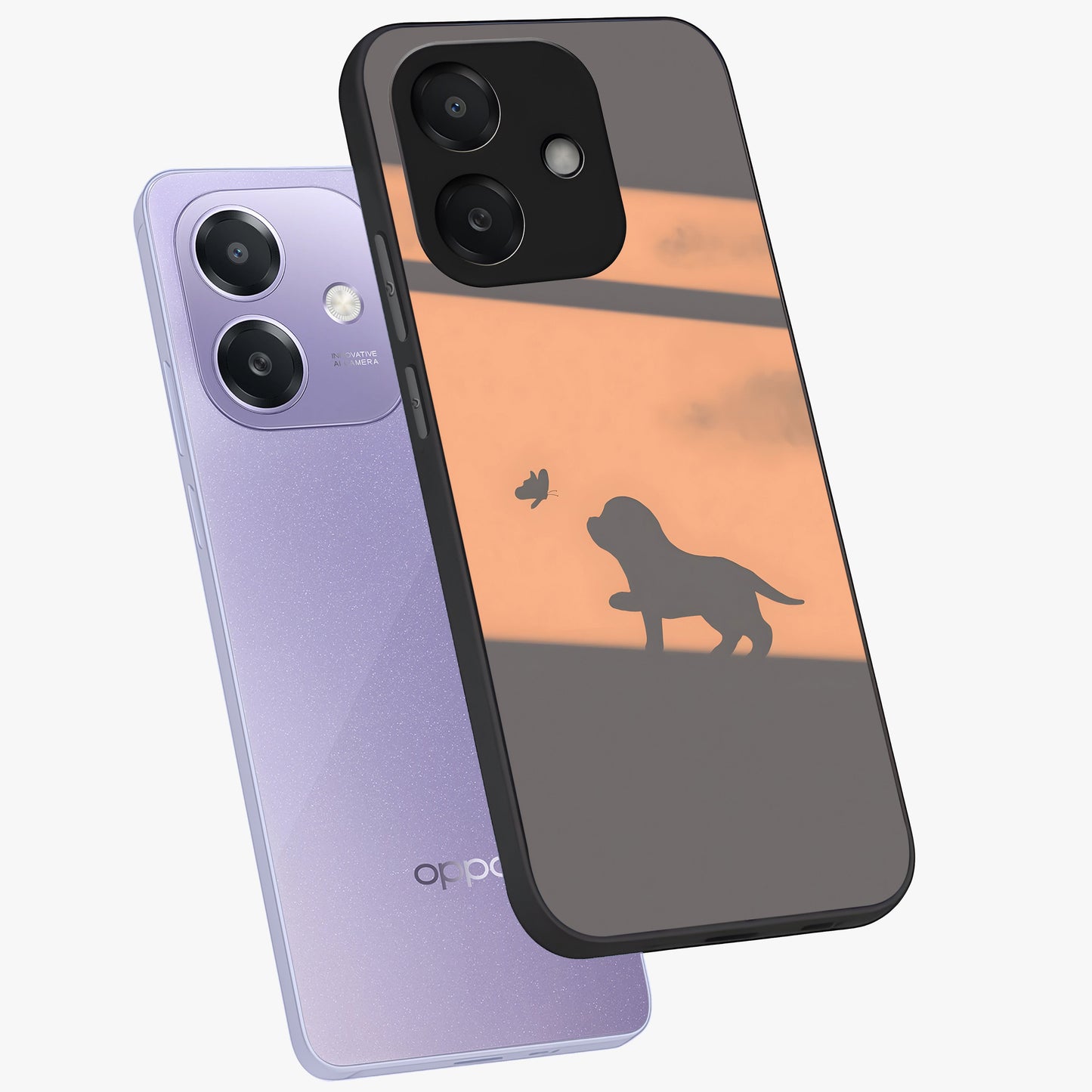 Puppy Shadow Art Glass Case displayed in angled mockup highlighting playful dog illustration with artistic shadow aesthetic.