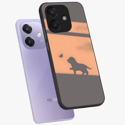 Puppy Shadow Art Glass Case displayed in angled mockup highlighting playful dog illustration with artistic shadow aesthetic.