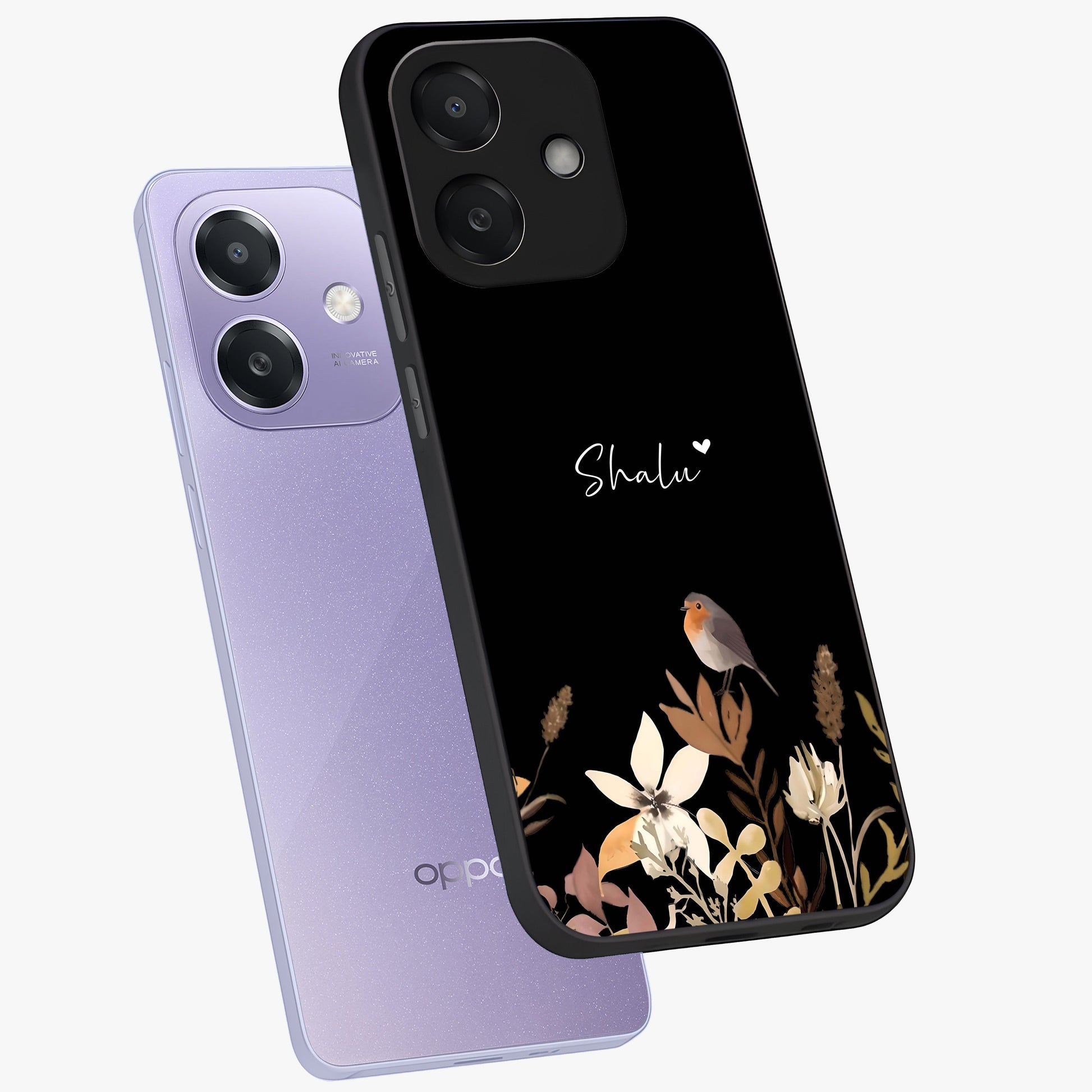 Quiet Garden Tune Custom Name Glass Case displayed in angled mockup highlighting delicate floral garden design with custom name feature.