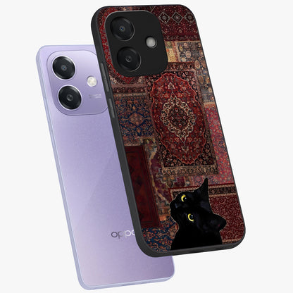 Regal Magic Cat Apple Glass Case displayed in angled mockup highlighting whimsical feline design with fantasy aesthetic.