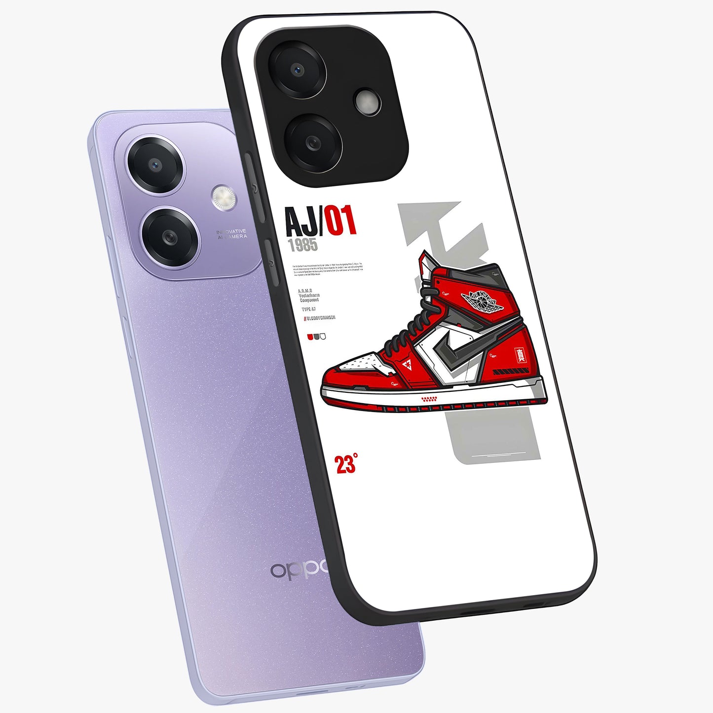 Retro Sneaker Blueprint Glass Case displayed in angled mockup highlighting detailed shoe design with sporty retro aesthetic.