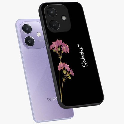 Riching Lavender Flower Custom Name Glass Case displayed in angled mockup highlighting delicate lavender flower design with custom name feature.