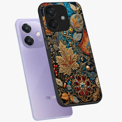 Royal Jewel Garden Glass Case displayed in angled mockup highlighting vibrant jewel inspired floral design with elegant aesthetic.