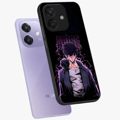 Shadow Monarch Awakening Glass Case displayed in angled mockup highlighting dramatic shadow warrior design with fantasy aesthetic.
