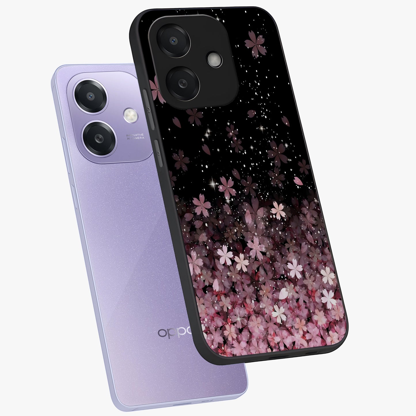 Small Starry Flowers Glass Case displayed in angled mockup highlighting tiny flower pattern with celestial aesthetic style.