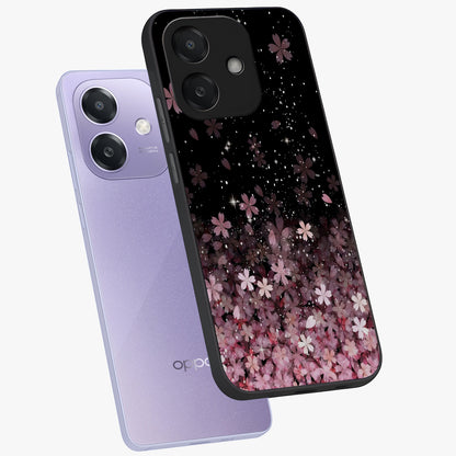 Small Starry Flowers Glass Case displayed in angled mockup highlighting tiny flower pattern with celestial aesthetic style.
