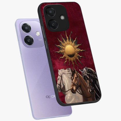 Solar Riders Glass Case displayed in angled mockup highlighting powerful rider illustration with radiant solar aesthetic.