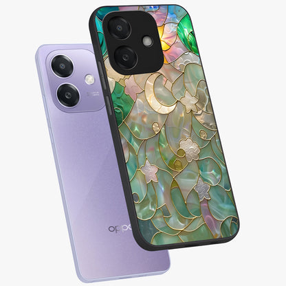 Stained Sunrise Glow Glass Case displayed in angled mockup highlighting radiant sunrise design with artistic aesthetic style.