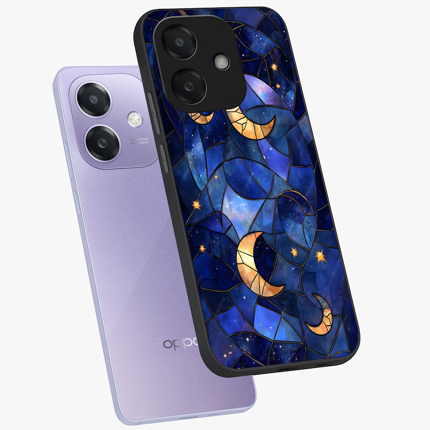 Starlit Sky Tapestry Glass Case displayed in angled mockup highlighting celestial night pattern with artistic aesthetic style.