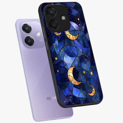 Starlit Sky Tapestry Glass Case displayed in angled mockup highlighting celestial night pattern with artistic aesthetic style.