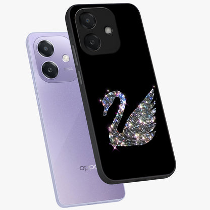 Starlit Swan Grace Glass Case displayed in angled mockup highlighting elegant swan illustration with dreamy celestial aesthetic.
