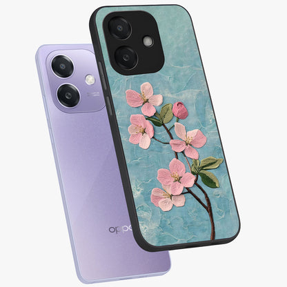 Threaded Blossom Breeze Glass Case displayed in angled mockup highlighting elegant floral design with soft aesthetic style.