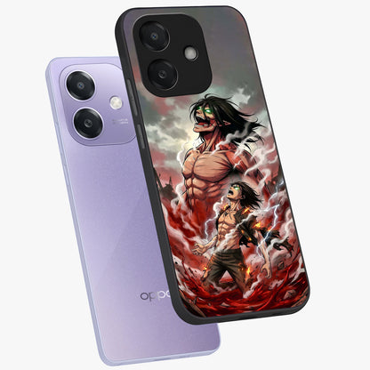 Titan Awakening Fury Glass Case displayed in angled mockup highlighting dramatic giant warrior design with bold anime aesthetic.
