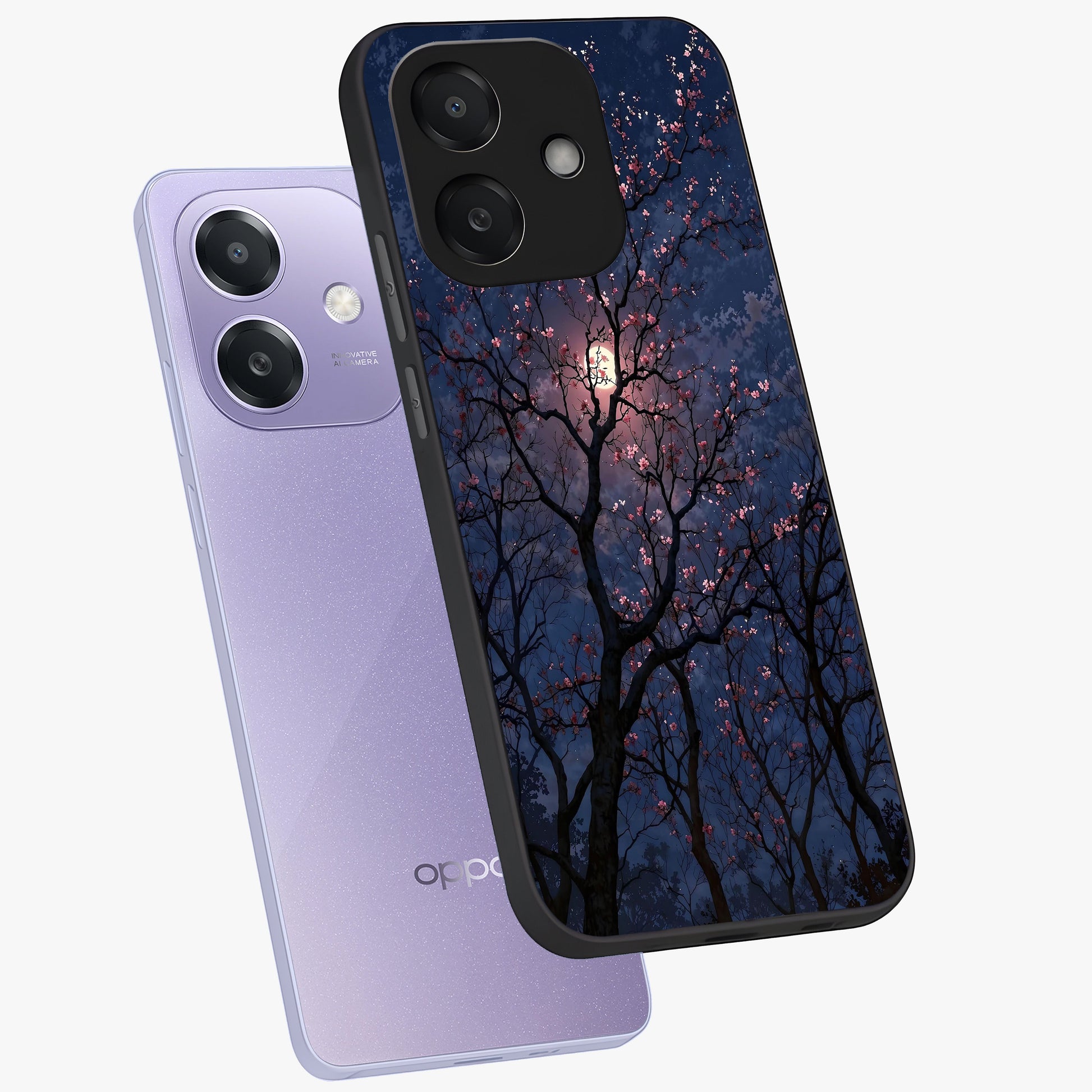 Twilight Sakura Serenade Glass Case displayed in angled mockup highlighting delicate sakura flower design with dreamy aesthetic.