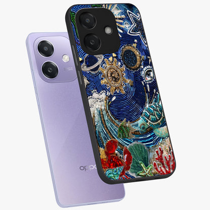 Universe Underwater Spark Glass Case displayed in angled mockup highlighting glowing aquatic design with celestial aesthetic.