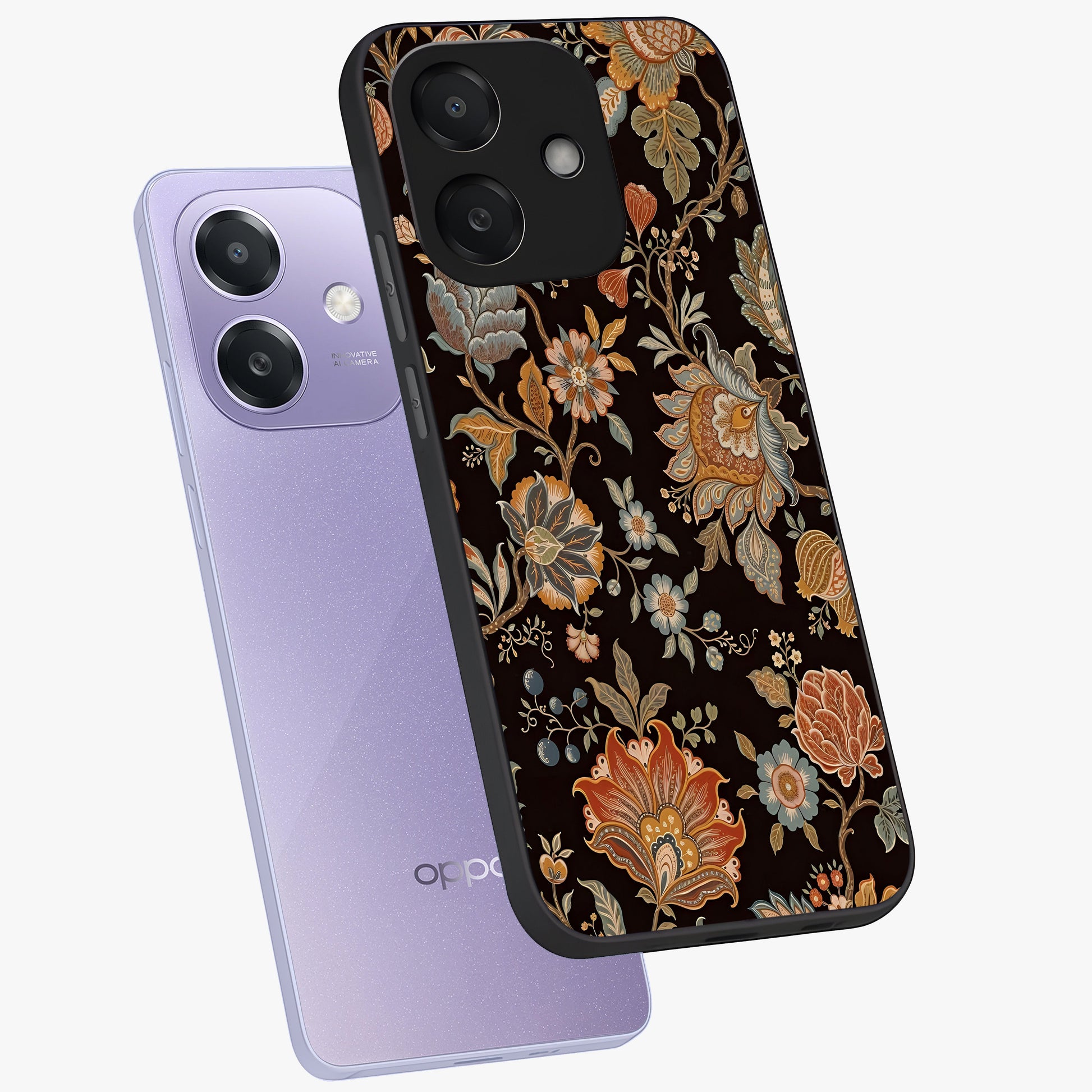 Vintage Floral Dream Glass Case displayed in angled mockup highlighting elegant vintage flower design with soft aesthetic style.