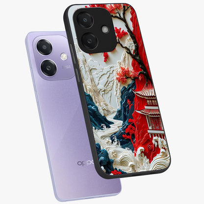 Whispers Of Sakura Waves Glass Case displayed in angled mockup highlighting flowing sakura design with soft floral aesthetic.