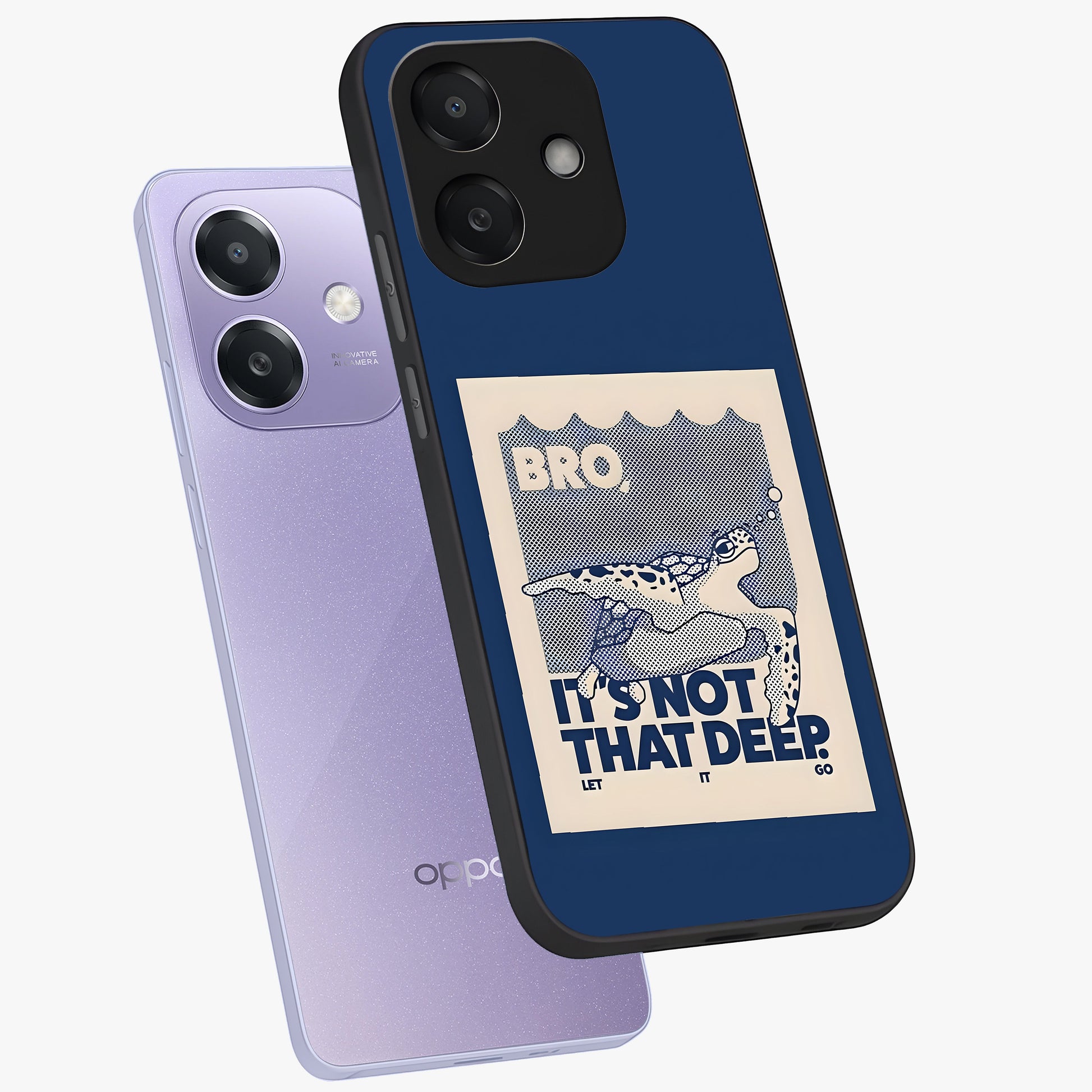 Worry Less Swim Glass Case displayed in angled mockup highlighting fun typography design with relaxed aesthetic style.