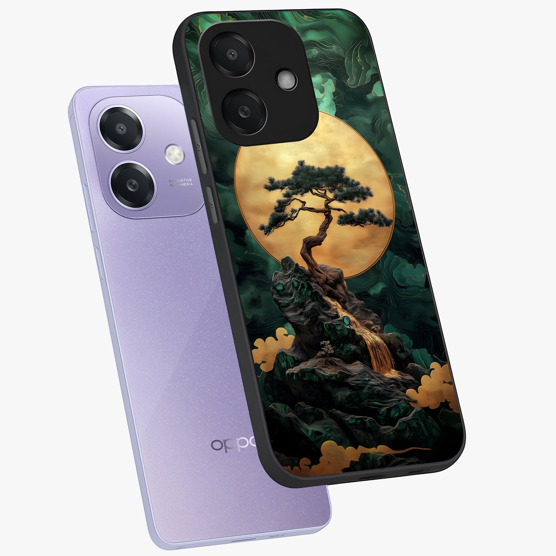 Zen Moon Rise Glass Case displayed in angled mockup highlighting peaceful lunar design with zen aesthetic style.