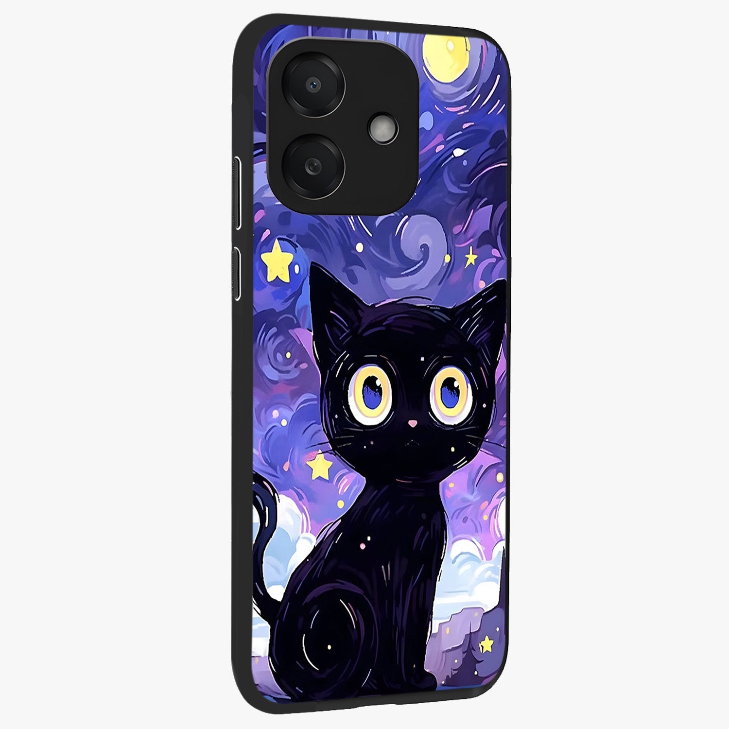 Abstract Cat Art Glass Case upright view showcasing creative feline illustration and aesthetic artistic style.