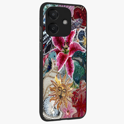 Beaded Garden Fantasy Glass Case upright view showcasing whimsical garden aesthetic with artistic bead details.