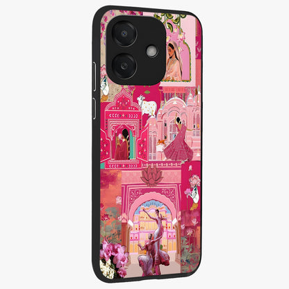 Blossoms of Rajasthan Glass Case upright view showcasing colorful floral design inspired by traditional Indian art.