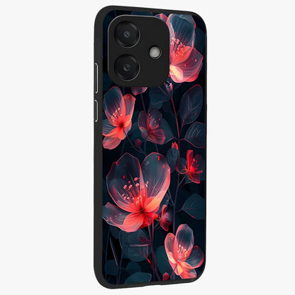 Dark Shade of Flower Glass Case upright view showcasing delicate flower artwork with rich dark floral theme.