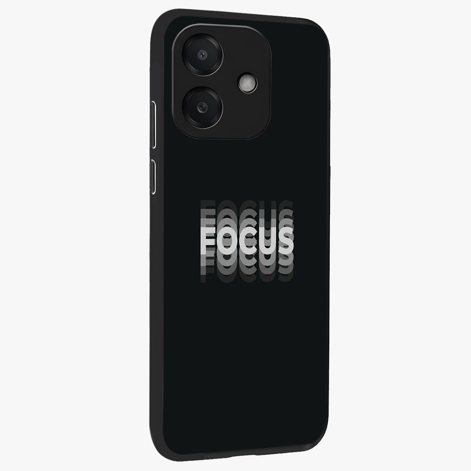 Focus Mode On Glass Case upright view showcasing strong typography statement with sleek motivational theme.