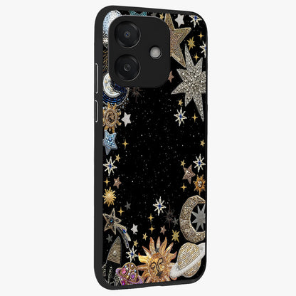 Galactic Jewel Stars Glass Case upright view showcasing glittering star jewel artwork with vibrant galaxy theme.