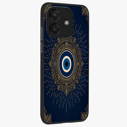 Golden Celestial Charm Glass Case upright view showcasing radiant celestial artwork with elegant golden theme.