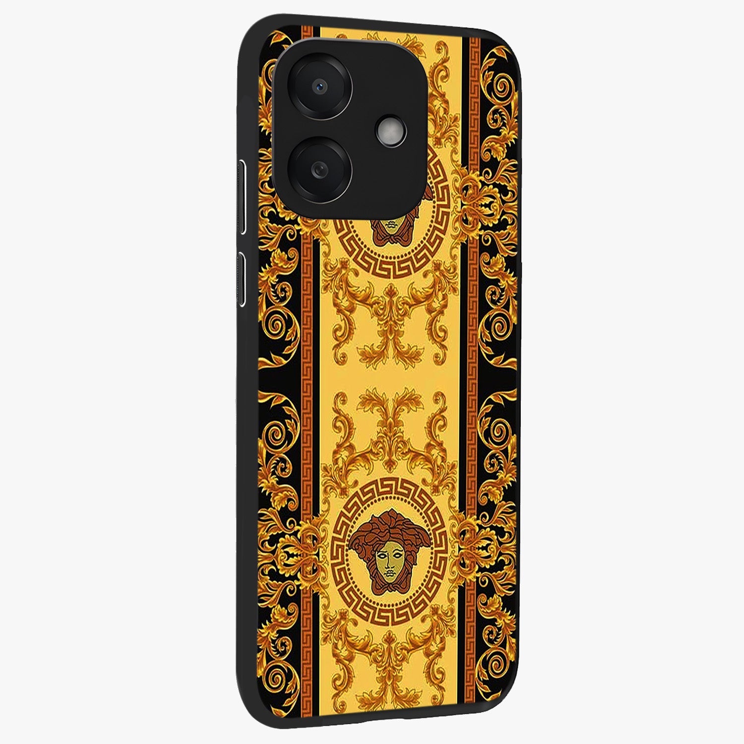 Golden Lotus Glow Glass Case upright view showcasing luminous lotus artwork with peaceful divine theme.