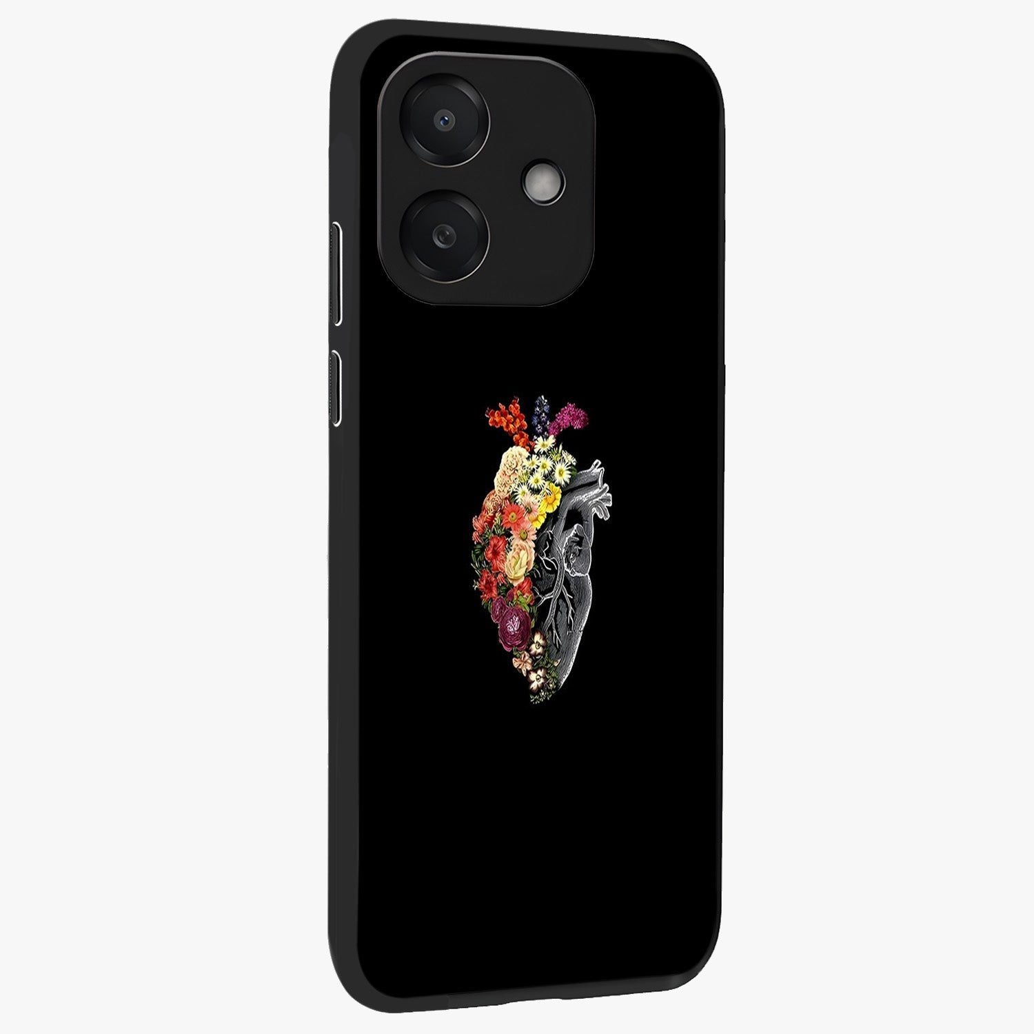 Heart With Flowers Glass Case upright view showcasing decorative heart and floral artwork with sweet romantic theme.