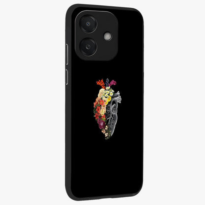Heart With Flowers Glass Case upright view showcasing decorative heart and floral artwork with sweet romantic theme.