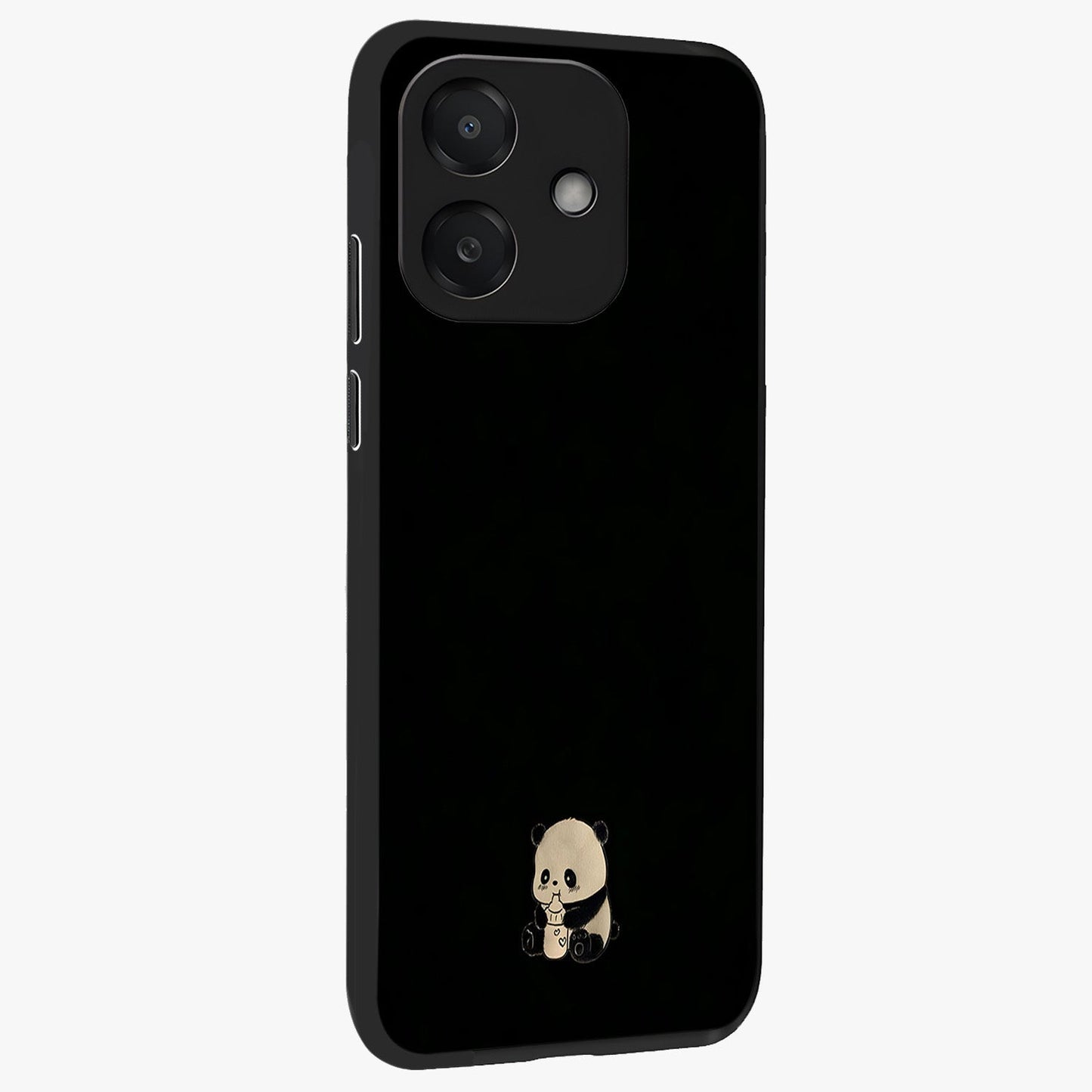 Midnight Panda Love Glass Case upright view showcasing charming panda artwork with playful romantic theme.