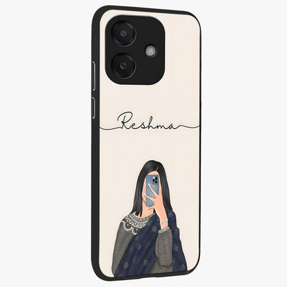 Mirror Mood Muse With Custom Name Glass Case upright view showcasing artistic mirror themed artwork with personalized aesthetic.