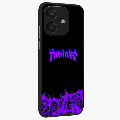 Neon Flame Riot Glass Case upright view showcasing dynamic flame artwork with energetic neon theme.