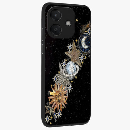 Pearls Universe Object Glass Case upright view showcasing decorative pearl themed artwork with cosmic elegance.