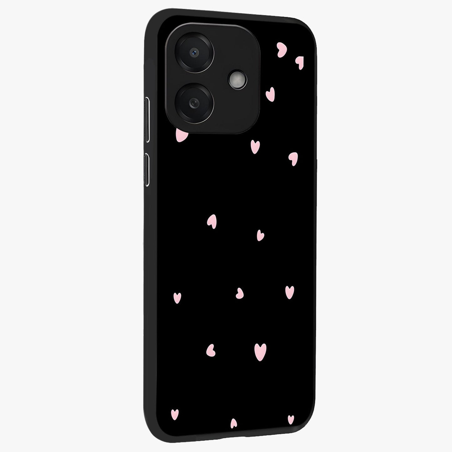 Pink Love Drops Glass Case upright view showcasing charming heart drop artwork with romantic playful theme.