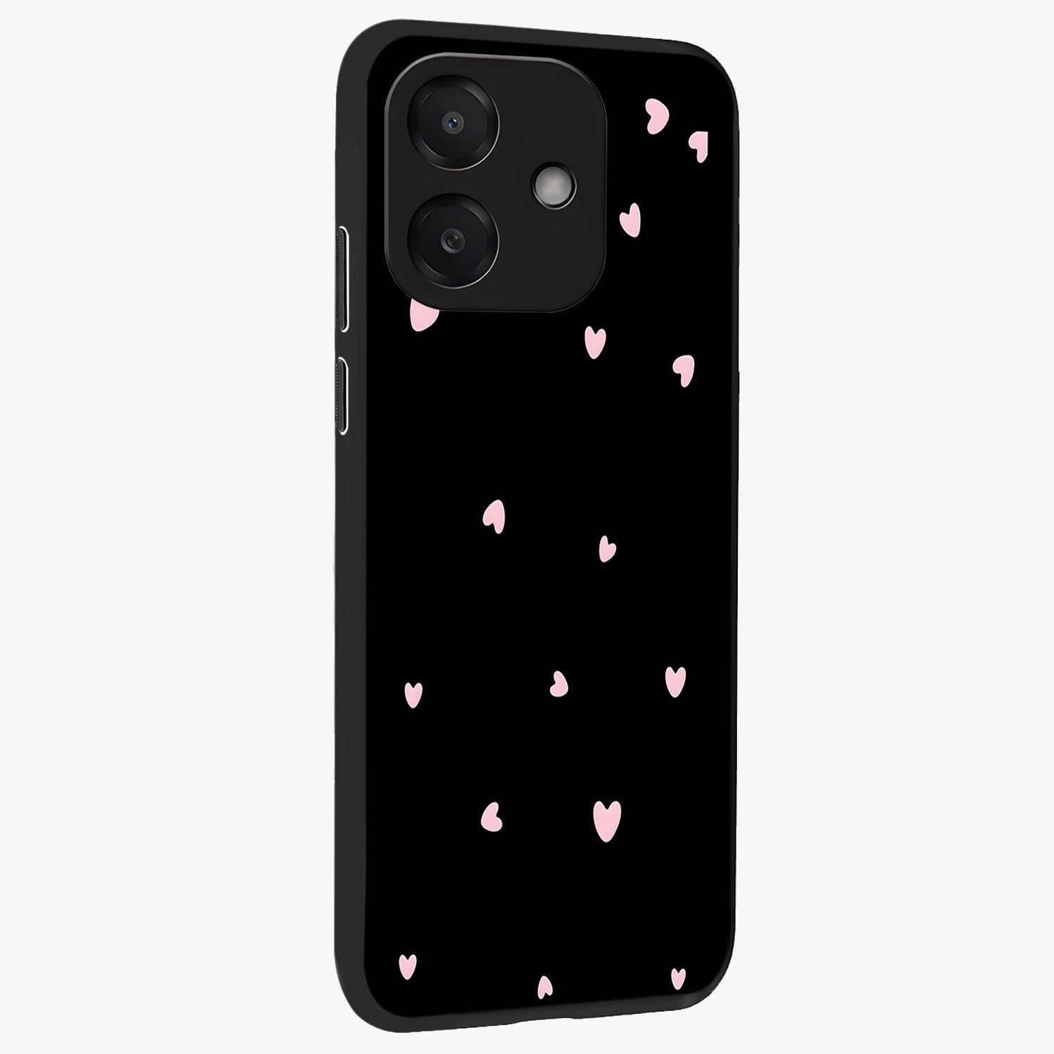 Pink Love Drops Glass Case upright view showcasing charming heart drop artwork with romantic playful theme.