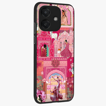 Pink Palace Muse Glass Case upright view showcasing artistic palace artwork with graceful royal theme.