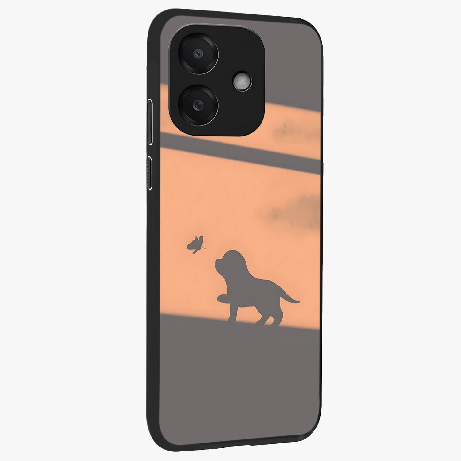 Puppy Shadow Art Glass Case upright view showcasing charming puppy artwork with creative silhouette theme.