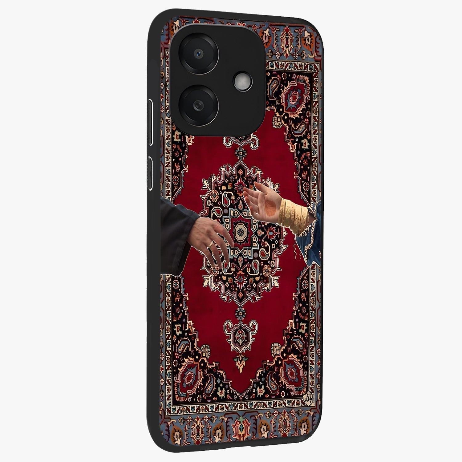 Royal Touch Reach Glass Case upright view showcasing stylish royal inspired artwork with graceful theme.