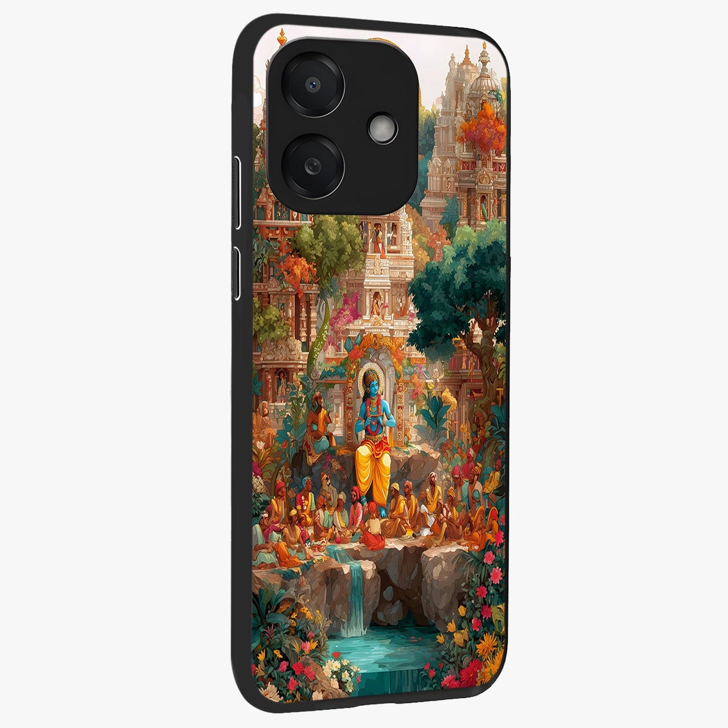 Sacred Sunlight Gods Glass Case upright view showcasing glowing divine artwork with sacred mythological theme.